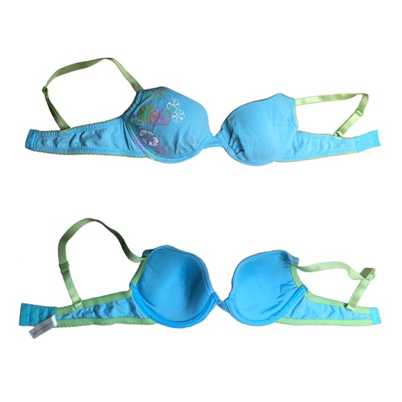 LVER bra 34 A blue and white and green floral design PACK OF 2 - Picture 2 of 9
